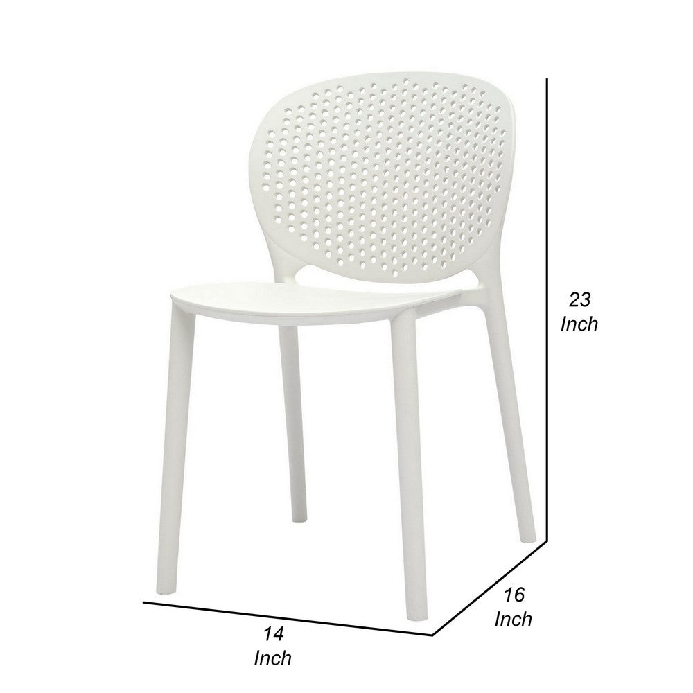 Benjara Gyna 14 Inch Kids Side Chairs, Set of 4, Round Dotted Backrest, Armless, White