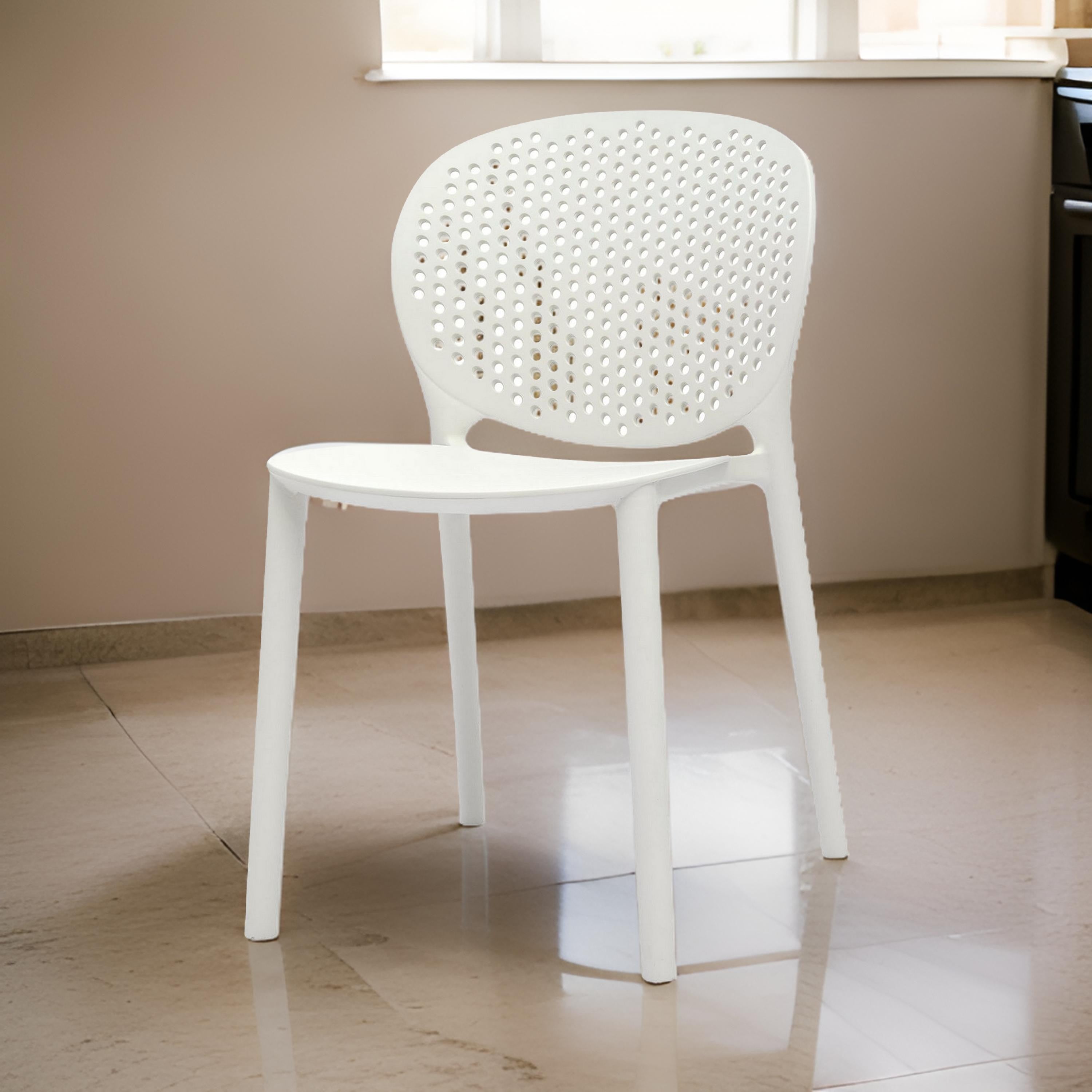 Benjara Gyna 14 Inch Kids Side Chairs, Set of 4, Round Dotted Backrest, Armless, White