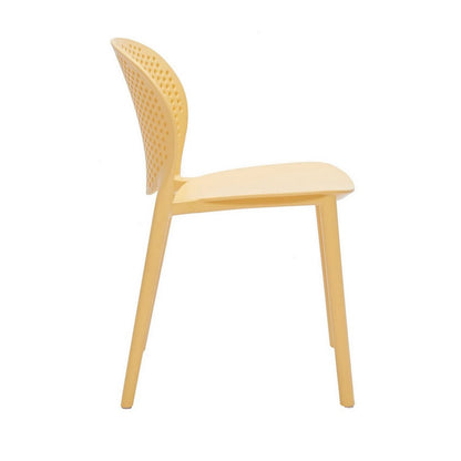 Benjara Gyna 14 Inch Kids Side Chair, Round Dotted Backrest, Set of 4, Armless, Yellow