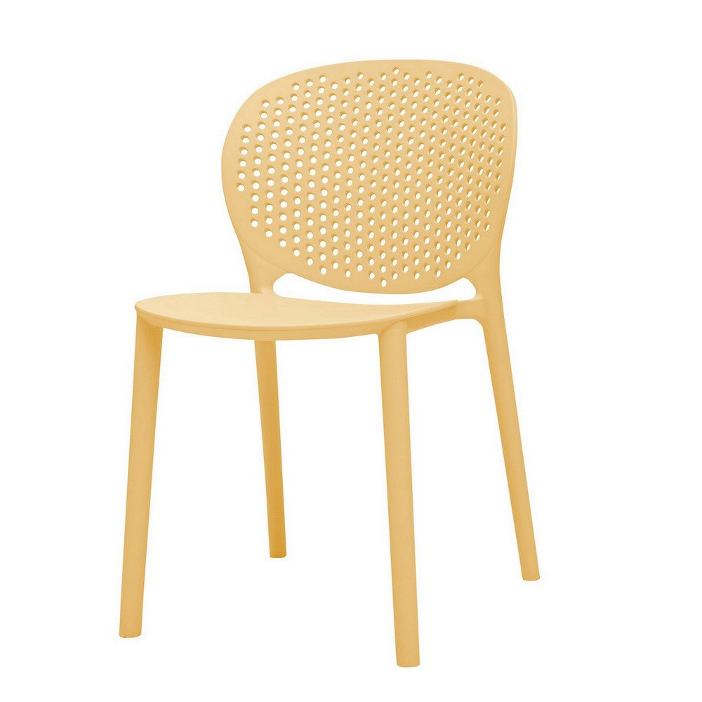 Benjara Gyna 14 Inch Kids Side Chair, Round Dotted Backrest, Set of 4, Armless, Yellow
