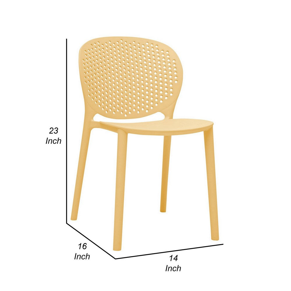 Benjara Gyna 14 Inch Kids Side Chair, Round Dotted Backrest, Set of 4, Armless, Yellow