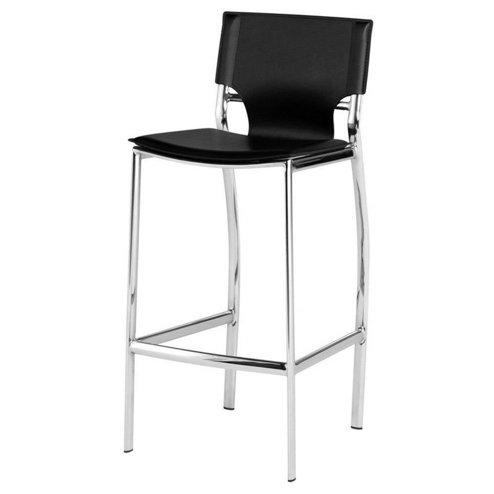 Benjara Jan 25 Inch Counter Height Chairs, Set of 2, Gray Faux Leather, Chrome Metal Legs