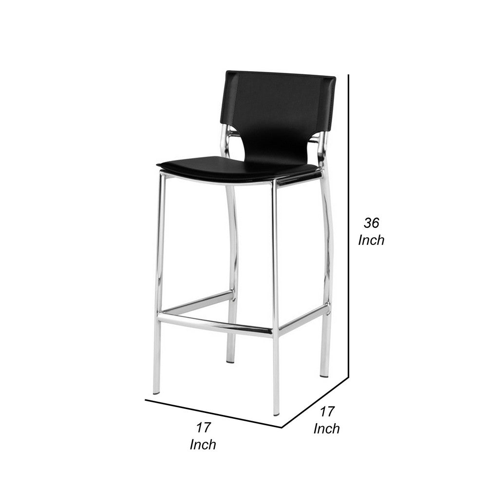 Benjara Jan 25 Inch Counter Height Chairs, Set of 2, Gray Faux Leather, Chrome Metal Legs