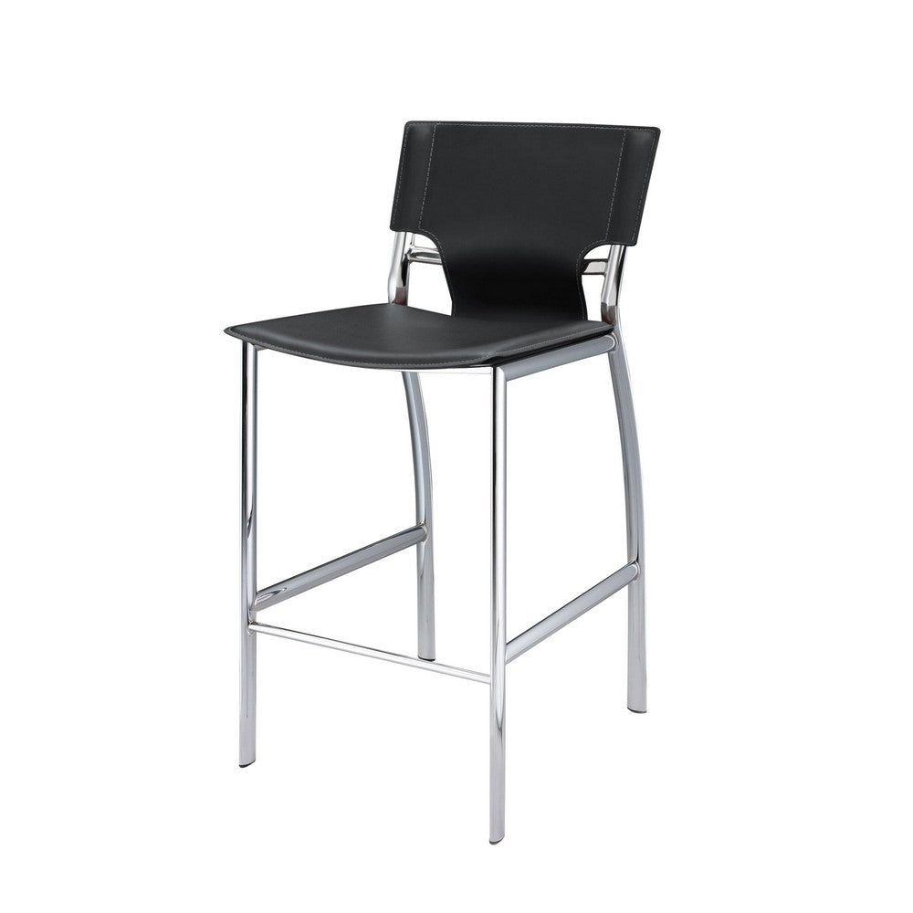 Benjara Jan 29 Inch Barstool Chair, Cushioned, Set of 2, Gray Faux Leather, Chrome Metal