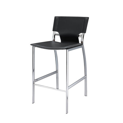Benjara Jan 29 Inch Barstool Chair, Cushioned, Set of 2, Gray Faux Leather, Chrome Metal