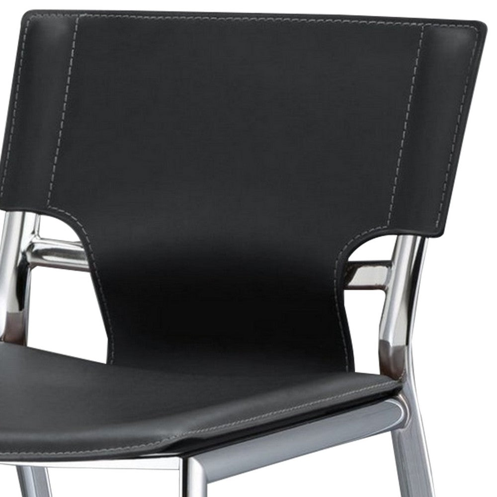 Benjara Jan 29 Inch Barstool Chair, Cushioned, Set of 2, Gray Faux Leather, Chrome Metal