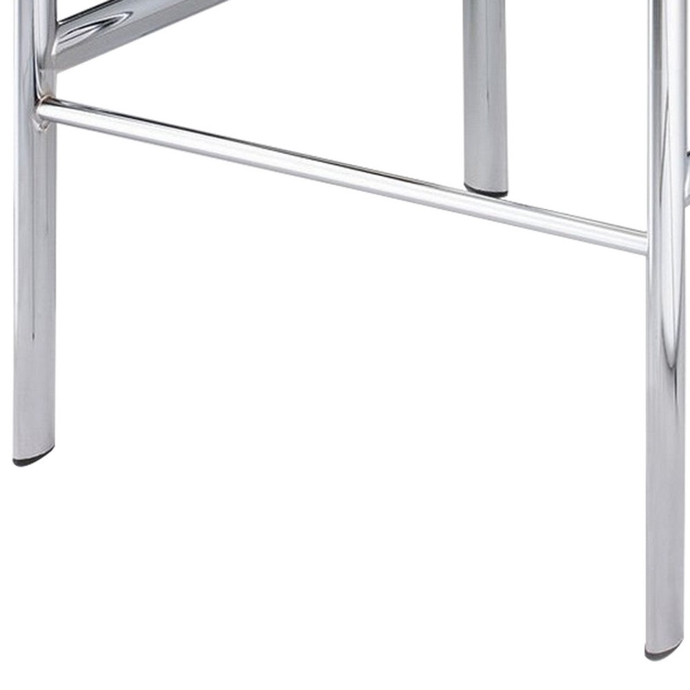 Benjara Jan 29 Inch Barstool Chair, Cushioned, Set of 2, Gray Faux Leather, Chrome Metal