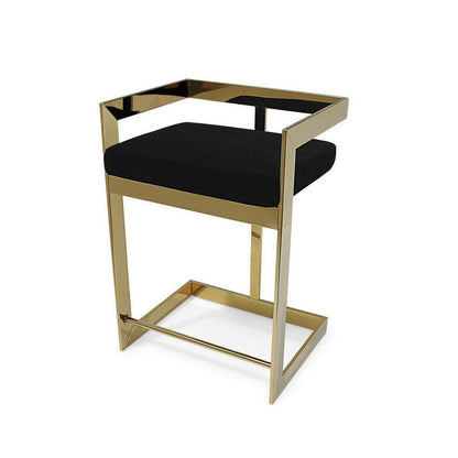 Benjara Gei 26 Inch Counter Height Chair, Cantilever, Black Velvet, Gold Metal