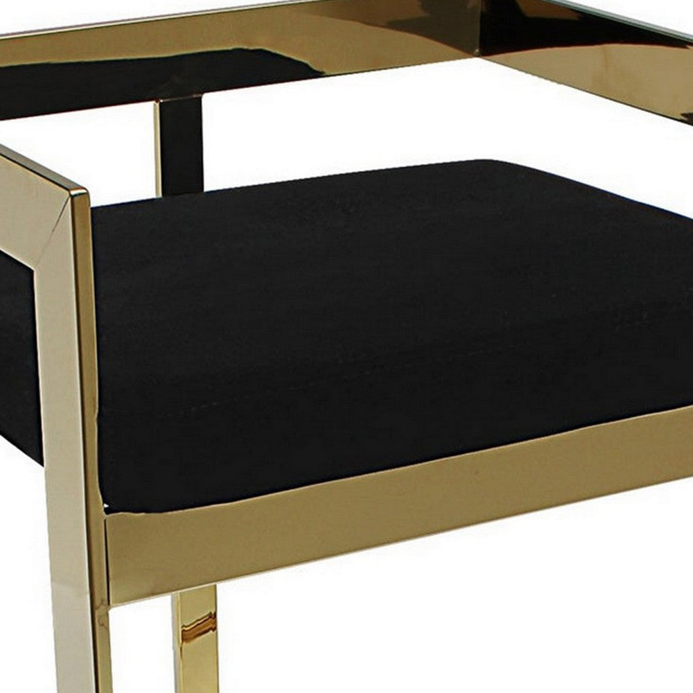 Benjara Gei 26 Inch Counter Height Chair, Cantilever, Black Velvet, Gold Metal