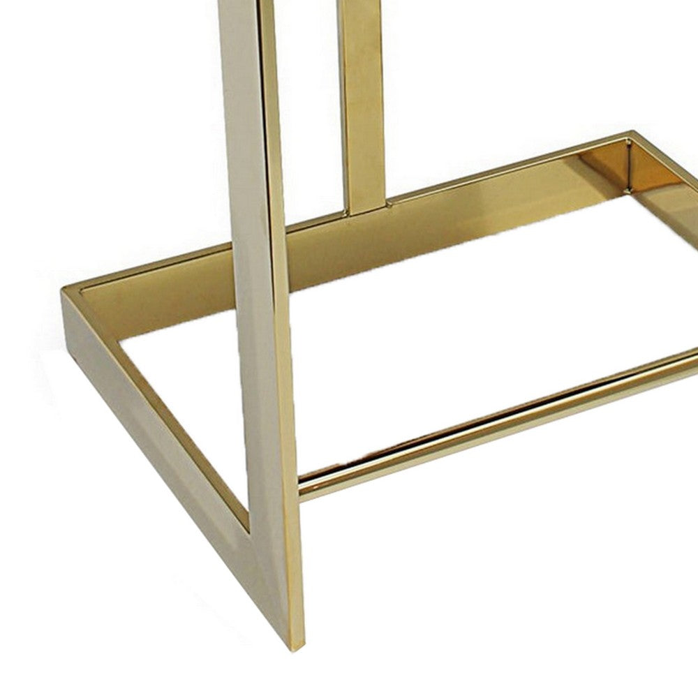 Benjara Gei 26 Inch Counter Height Chair, Cantilever, Black Velvet, Gold Metal