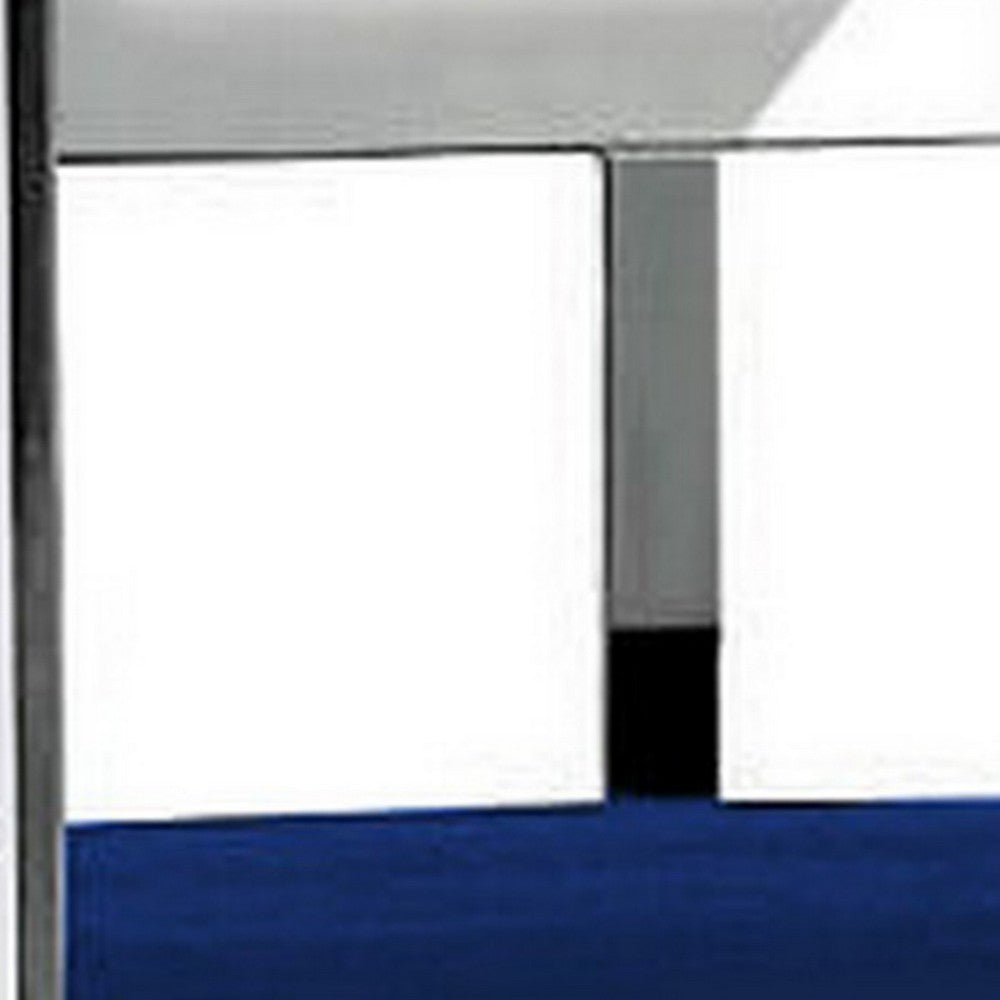 Benjara Gei 26 Inch Counter Height Chair, Cantilever, Blue Velvet, Chrome Metal