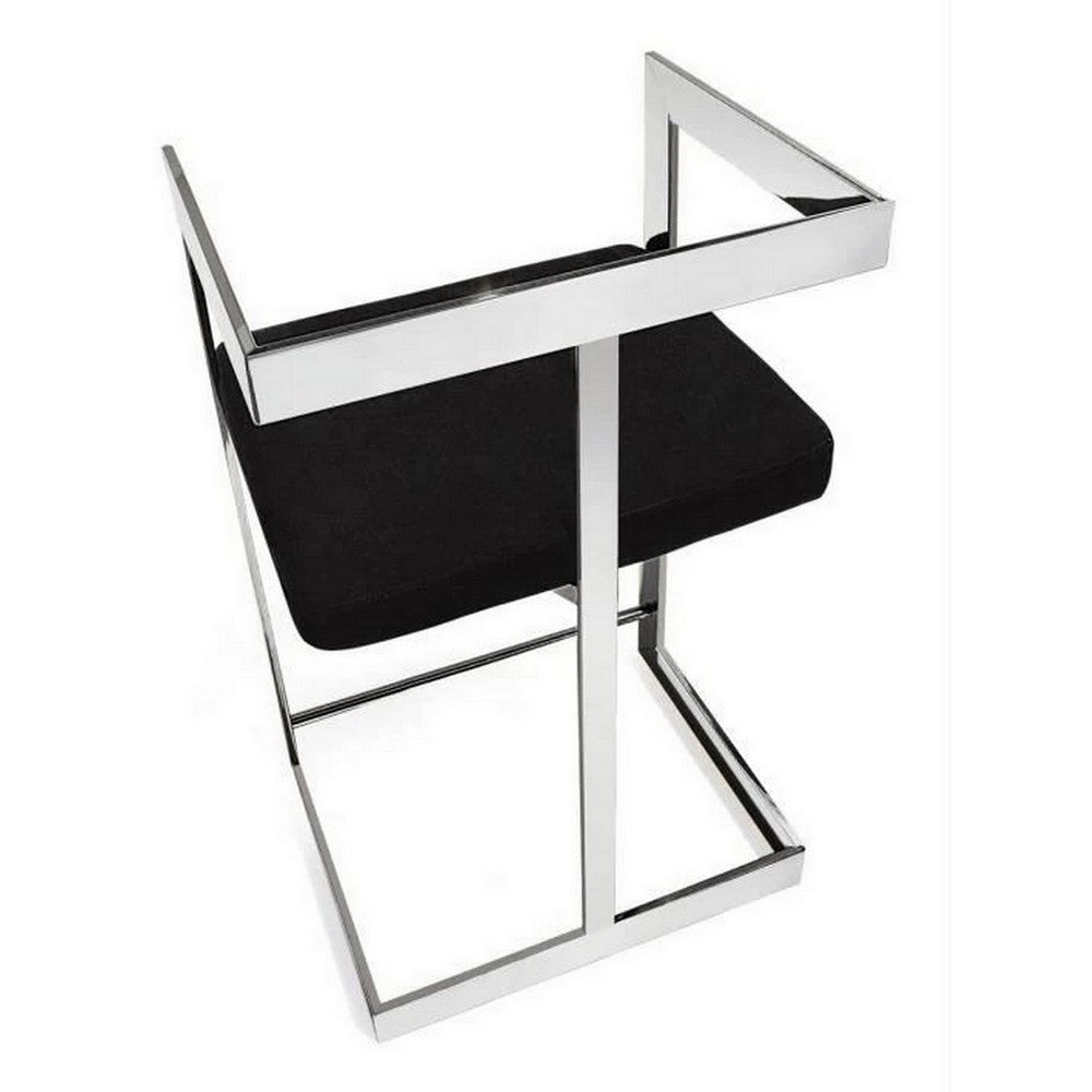 Benjara Gei 26 Inch Counter Height Chair, Cantilever, Black Velvet, Chrome Metal