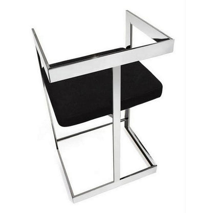 Benjara Gei 26 Inch Counter Height Chair, Cantilever, Black Velvet, Chrome Metal