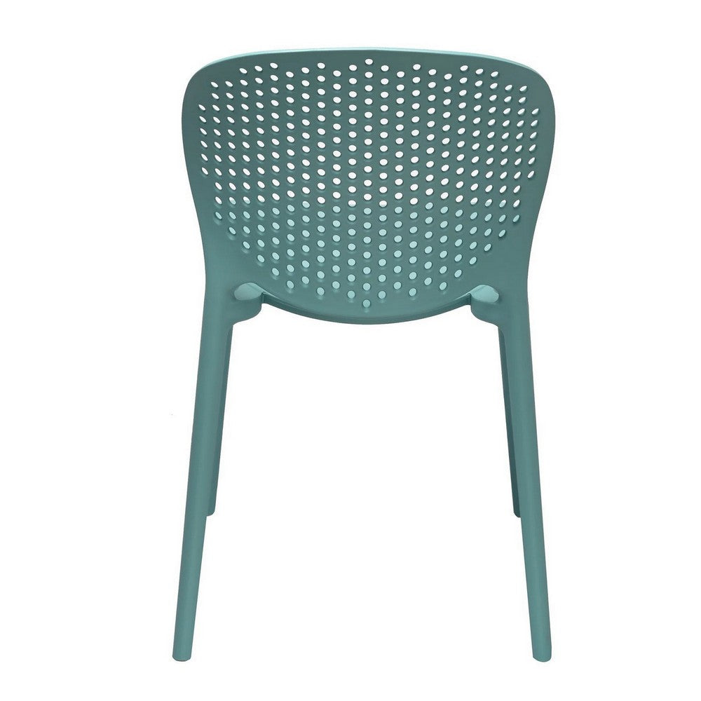 Benjara Leesy 19 Inch Side Dining Chairs, Set of 4, Indoor, Outdoor, Blue Plastic