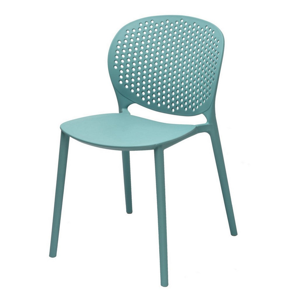 Benjara Leesy 19 Inch Side Dining Chairs, Set of 4, Indoor, Outdoor, Blue Plastic