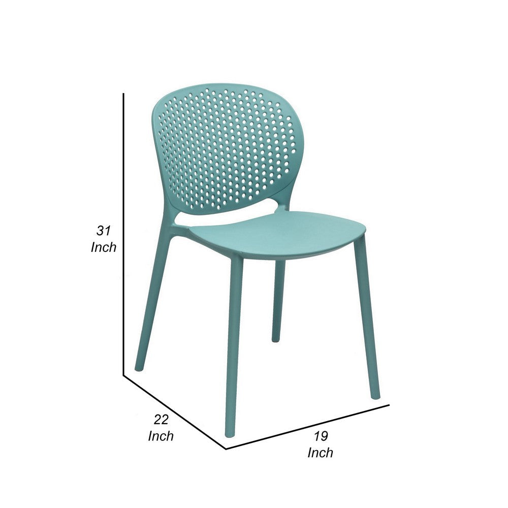 Benjara Leesy 19 Inch Side Dining Chairs, Set of 4, Indoor, Outdoor, Blue Plastic