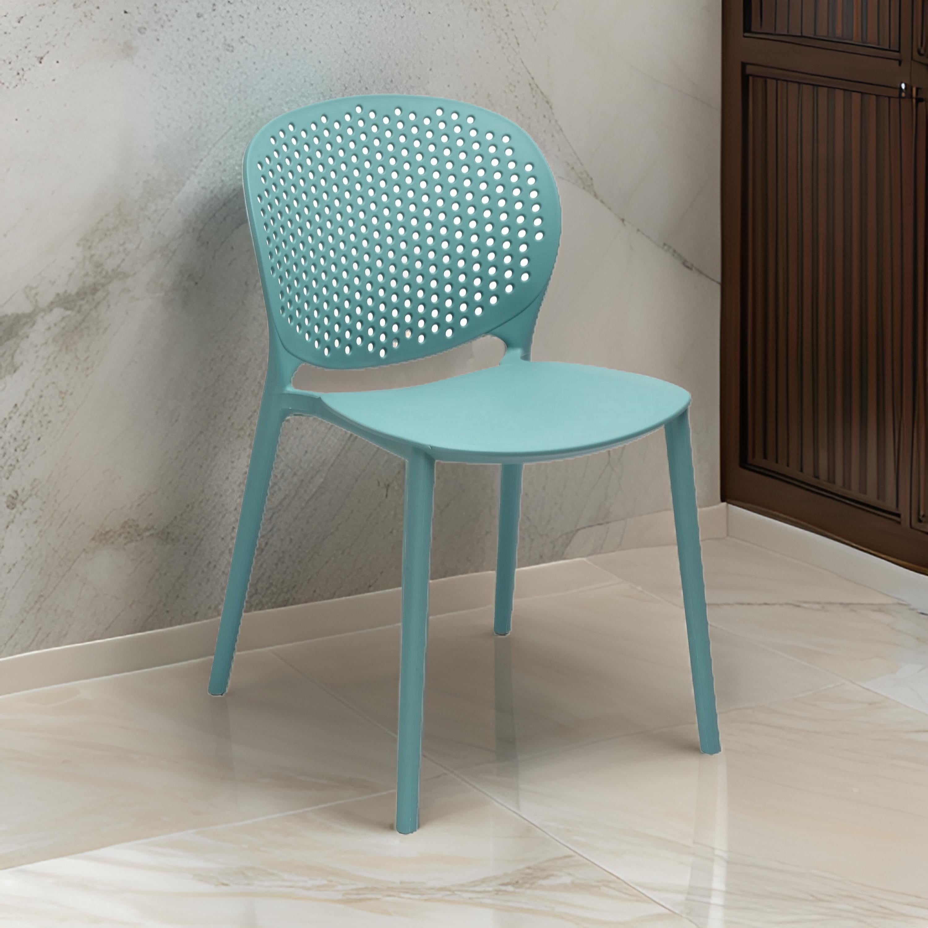 Benjara Leesy 19 Inch Side Dining Chairs, Set of 4, Indoor, Outdoor, Blue Plastic