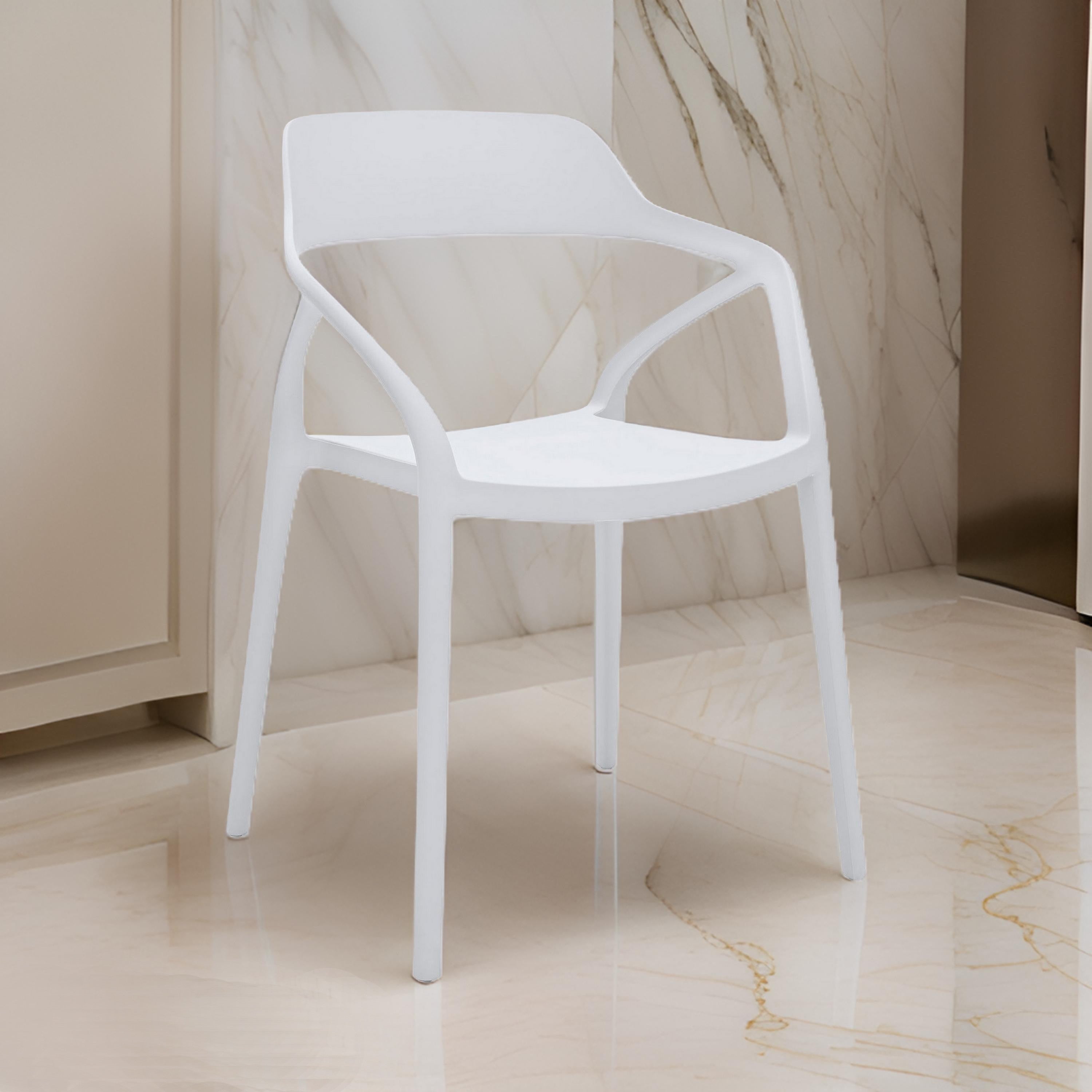 Benjara Geni 23 Inch Side Dining Chair Set of 4, Indoor Outdoor, White Finish