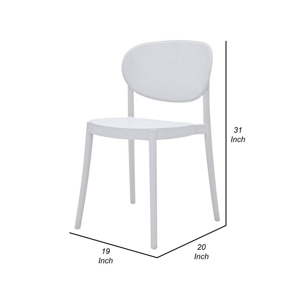 Benjara Heem 19 Inch Side Dining Chair Set of 4, Armless, Indoor Outdoor, White