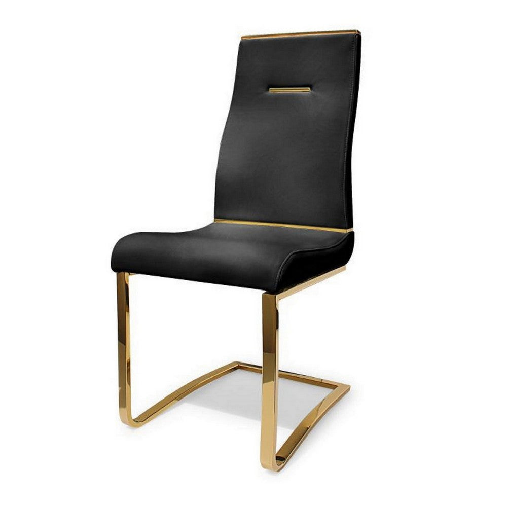 Benjara Gyn 17 Inch Dining Chair Set of 2, Cantilever Base, Black Gold Faux Leather