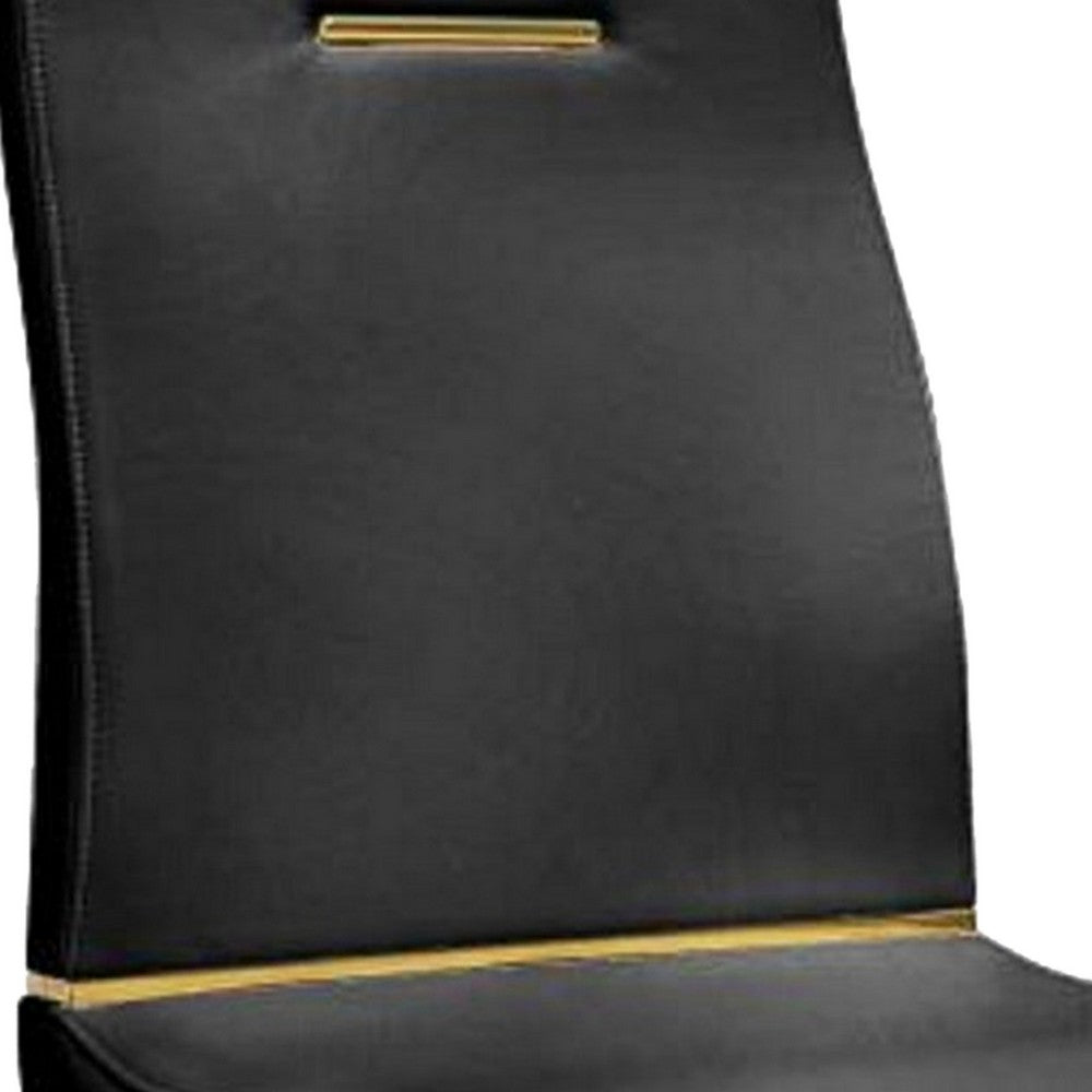 Benjara Gyn 17 Inch Dining Chair Set of 2, Cantilever Base, Black Gold Faux Leather