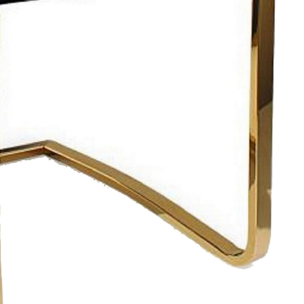 Benjara Gyn 17 Inch Dining Chair Set of 2, Cantilever Base, Black Gold Faux Leather