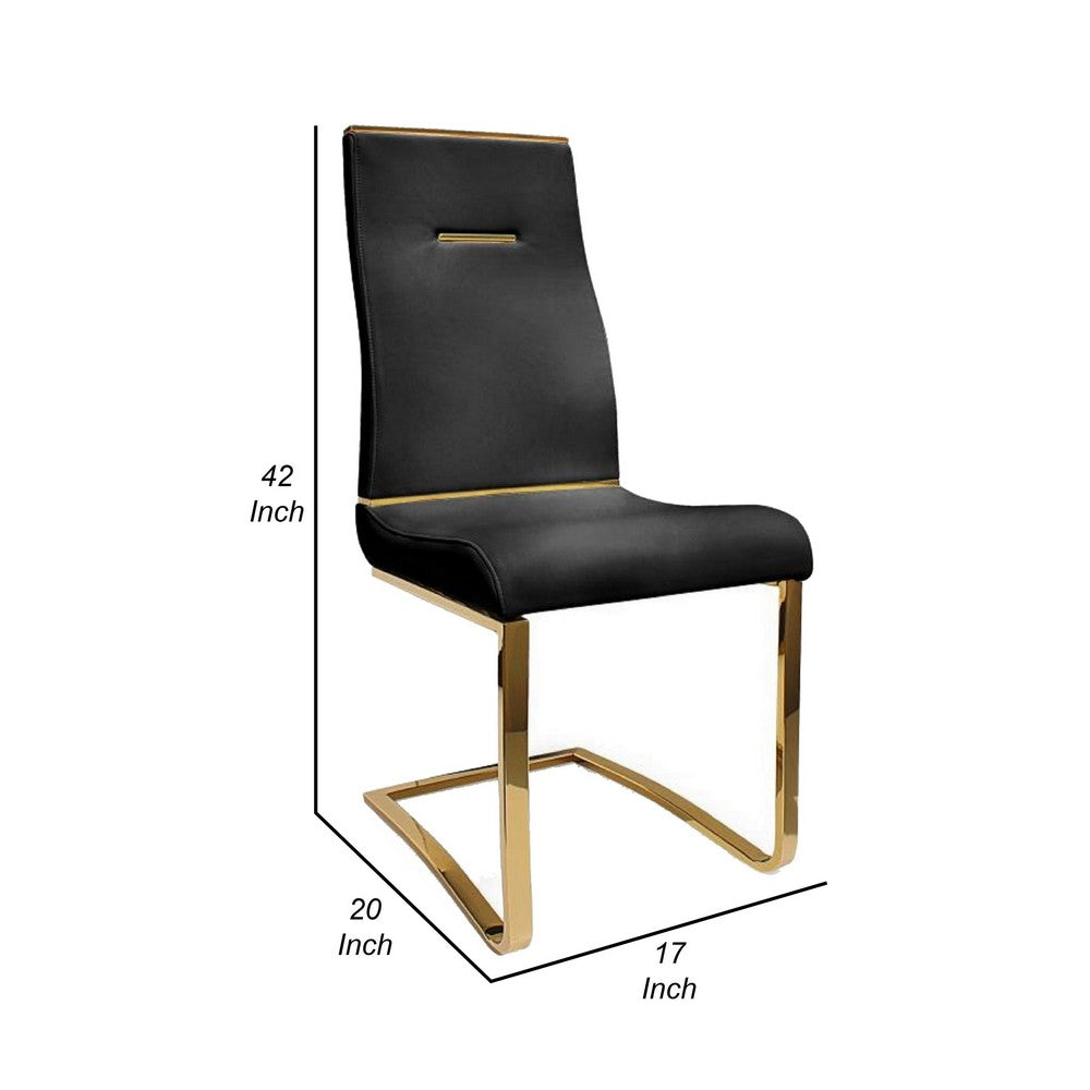 Benjara Gyn 17 Inch Dining Chair Set of 2, Cantilever Base, Black Gold Faux Leather