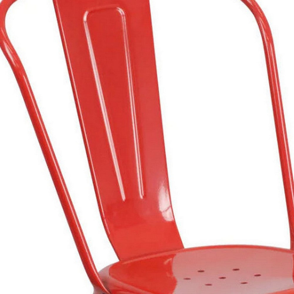 Benjara Mae 25 Inch Side Dining Chair, Set of 4, Industrial Tolix Stackable, Red Metal
