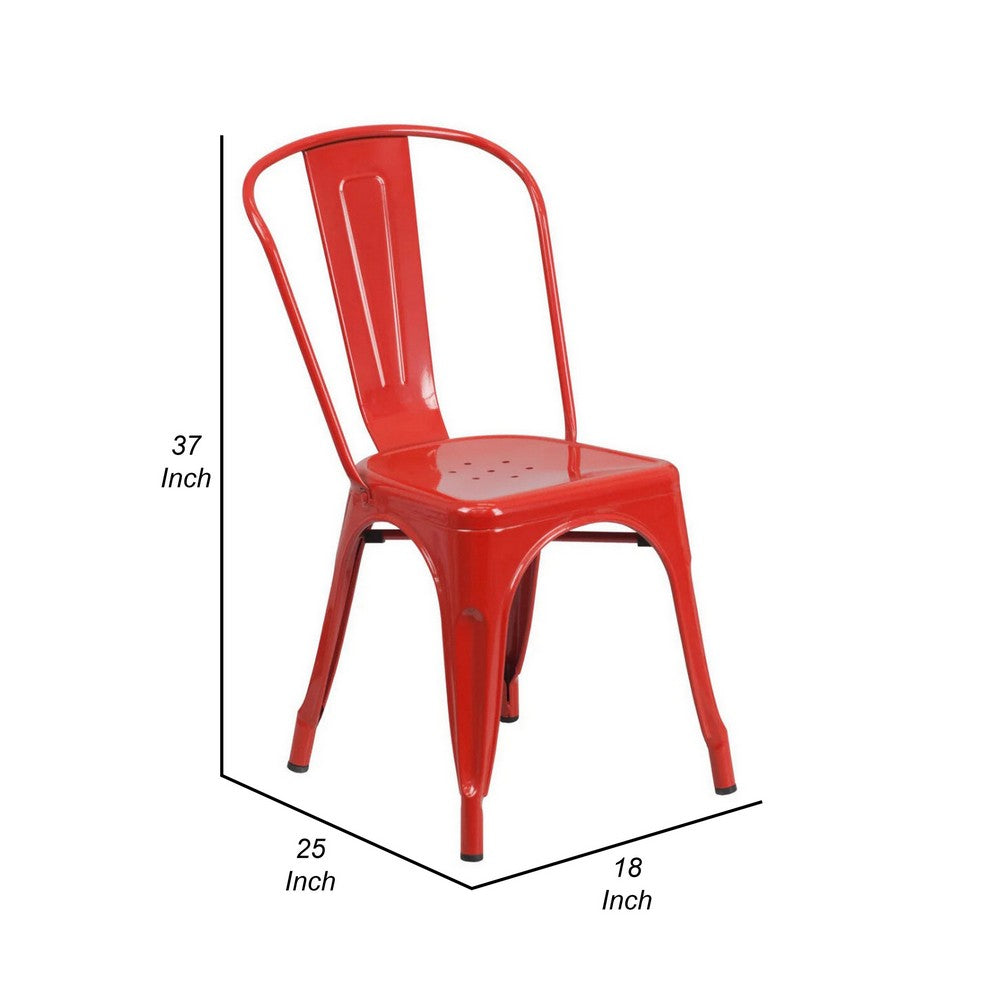 Benjara Mae 25 Inch Side Dining Chair, Set of 4, Industrial Tolix Stackable, Red Metal