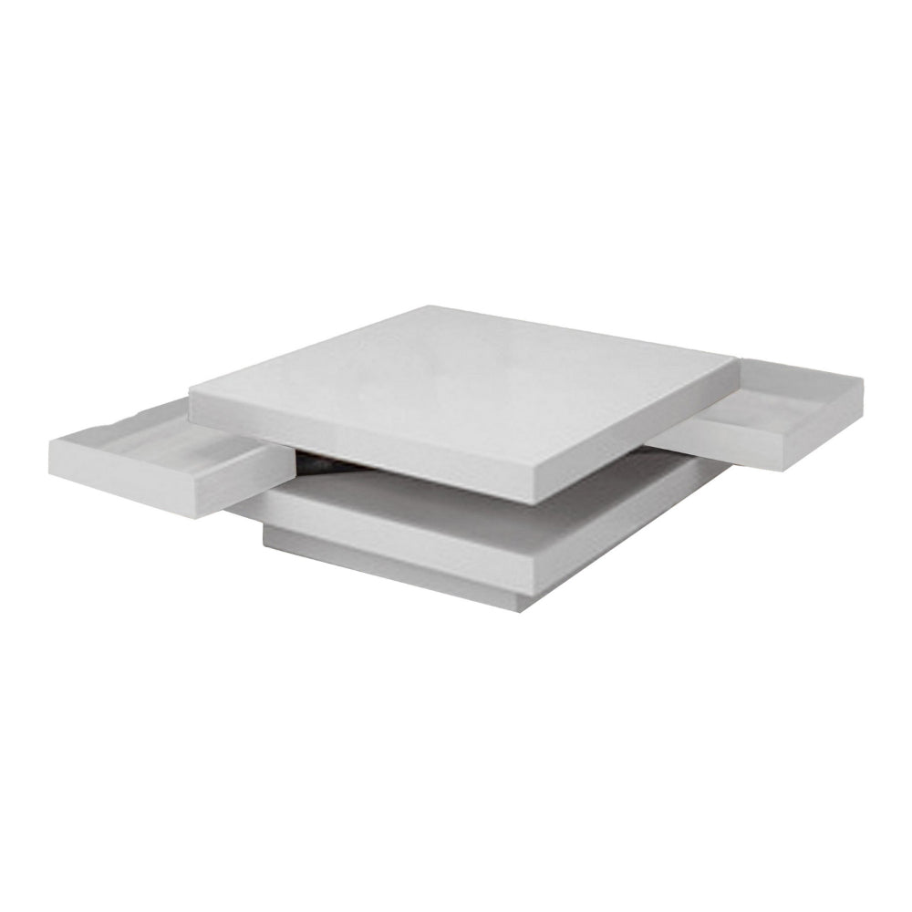 Benjara Zeny 32 Inch Coffee Table with 2 Drawers, Square White Lacquer Wood Top