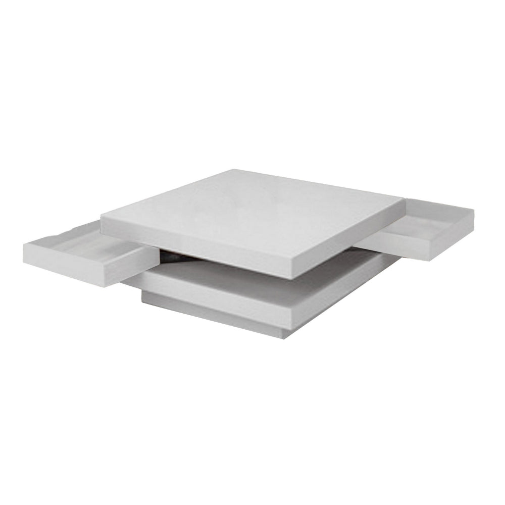 Benjara Zeny 32 Inch Coffee Table with 2 Drawers, Square White Lacquer Wood Top