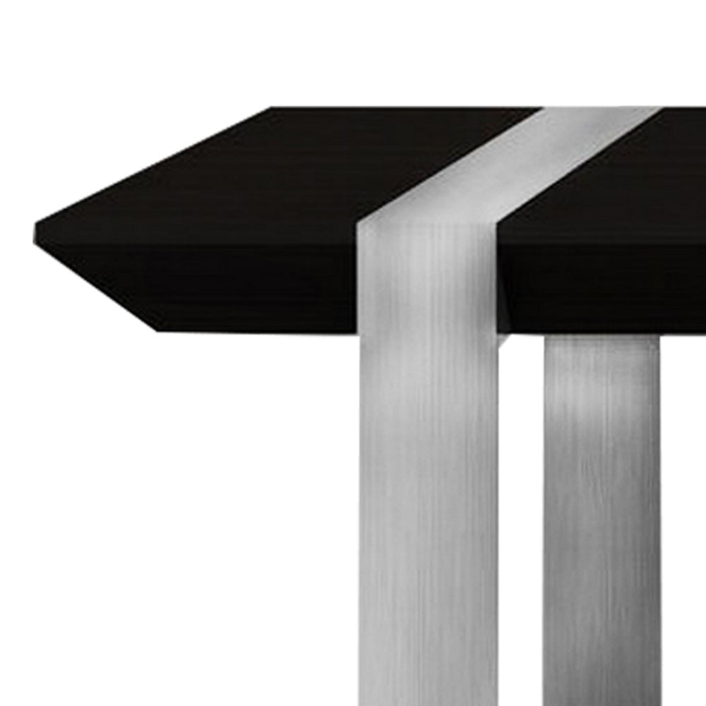 Benjara Hexy 48 Inch Coffee Table, Rectangular, Wenge Brown Wood Finish, Chrome