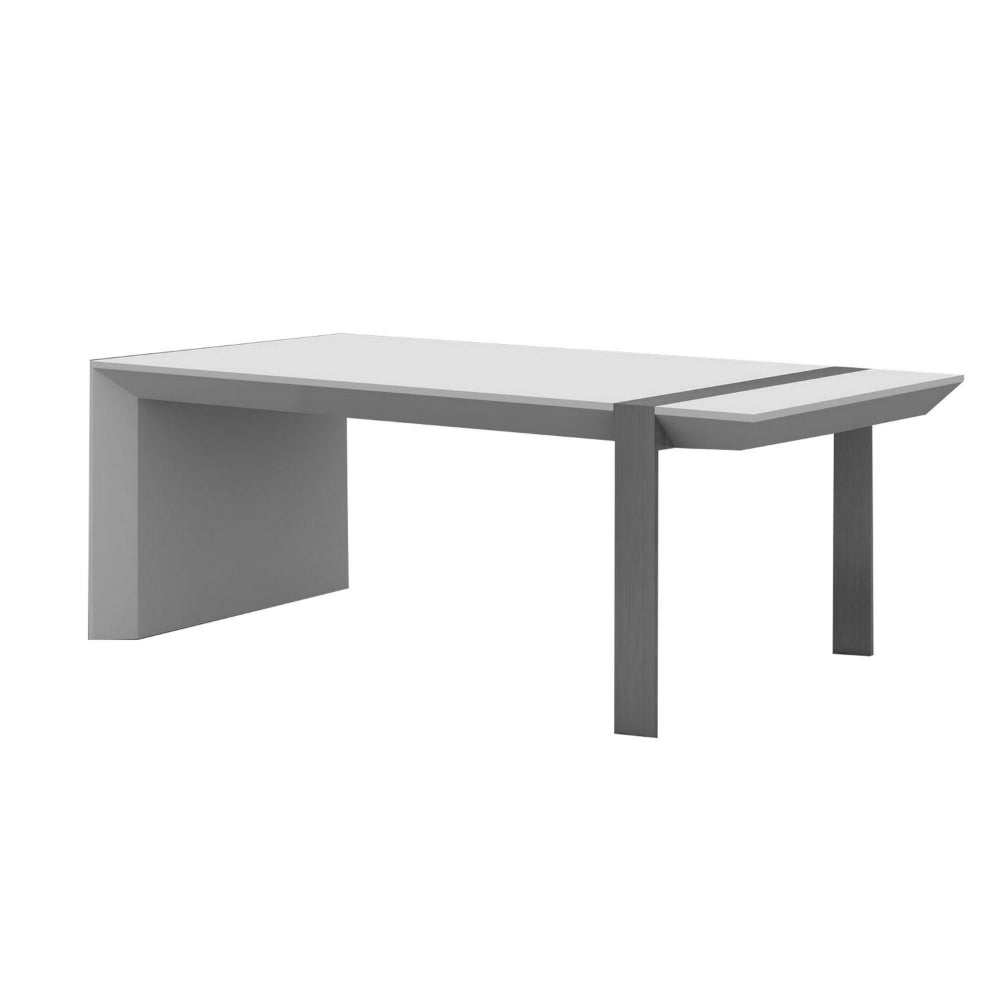 Benjara Hexy 48 Inch Coffee Table, Rectangular, White Wood Finish, Chrome Steel