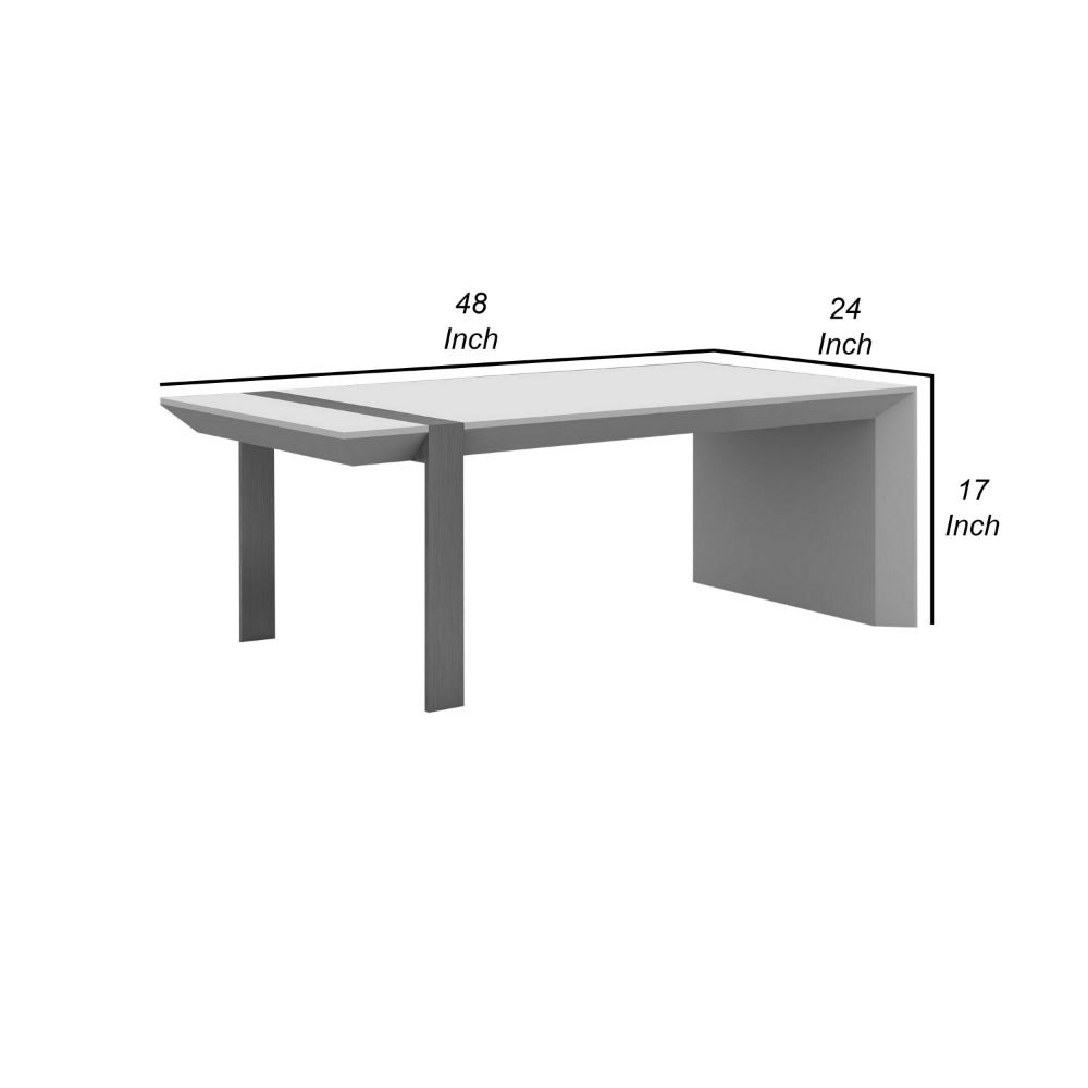 Benjara Hexy 48 Inch Coffee Table, Rectangular, White Wood Finish, Chrome Steel