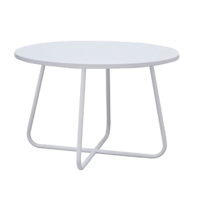 Benjara Lei 28 Inch Round Coffee Table, Wood Top in White with White Metal Base