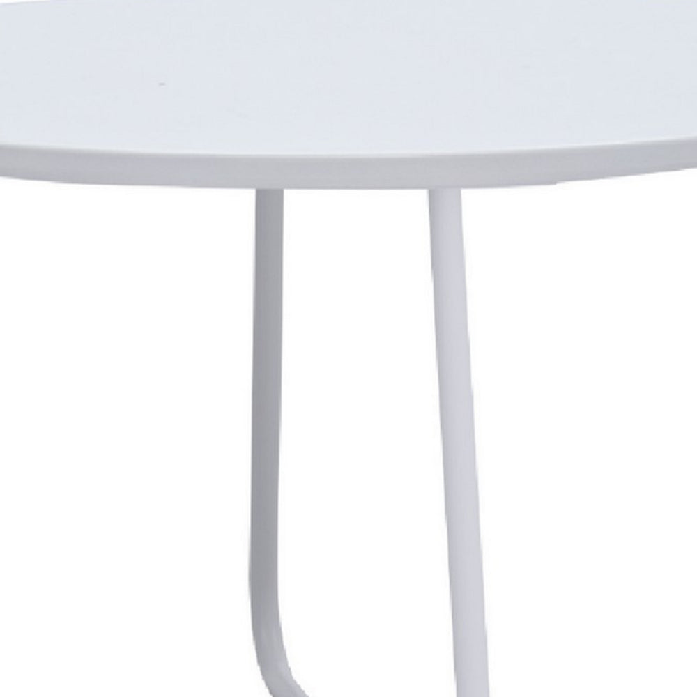 Benjara Lei 28 Inch Round Coffee Table, Wood Top in White with White Metal Base
