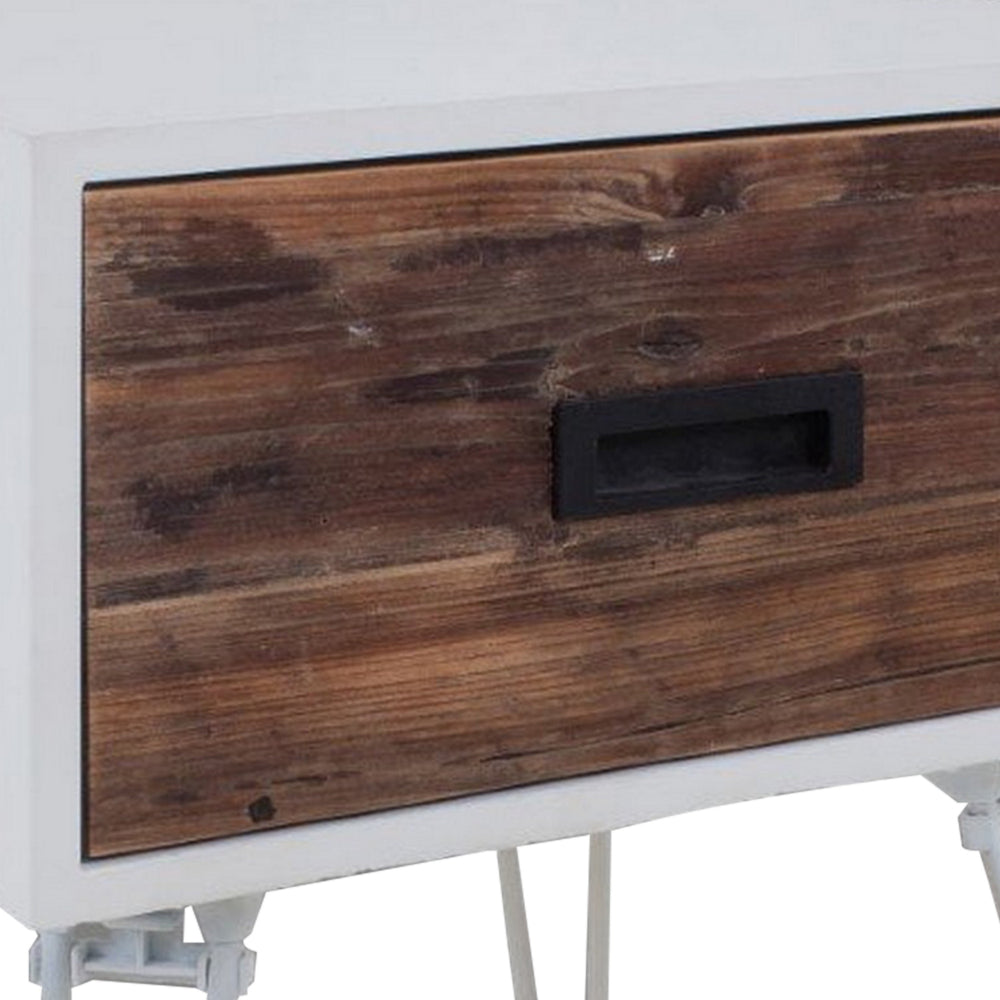 Benjara Fem 23 Inch Modern Side End Table, 1 Drawer, Angled Base, White Brown Wood
