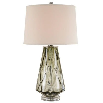 Benjara 31 Inch Accent Table Lamp with White Drum Shade, Rippled Gray Glass Base
