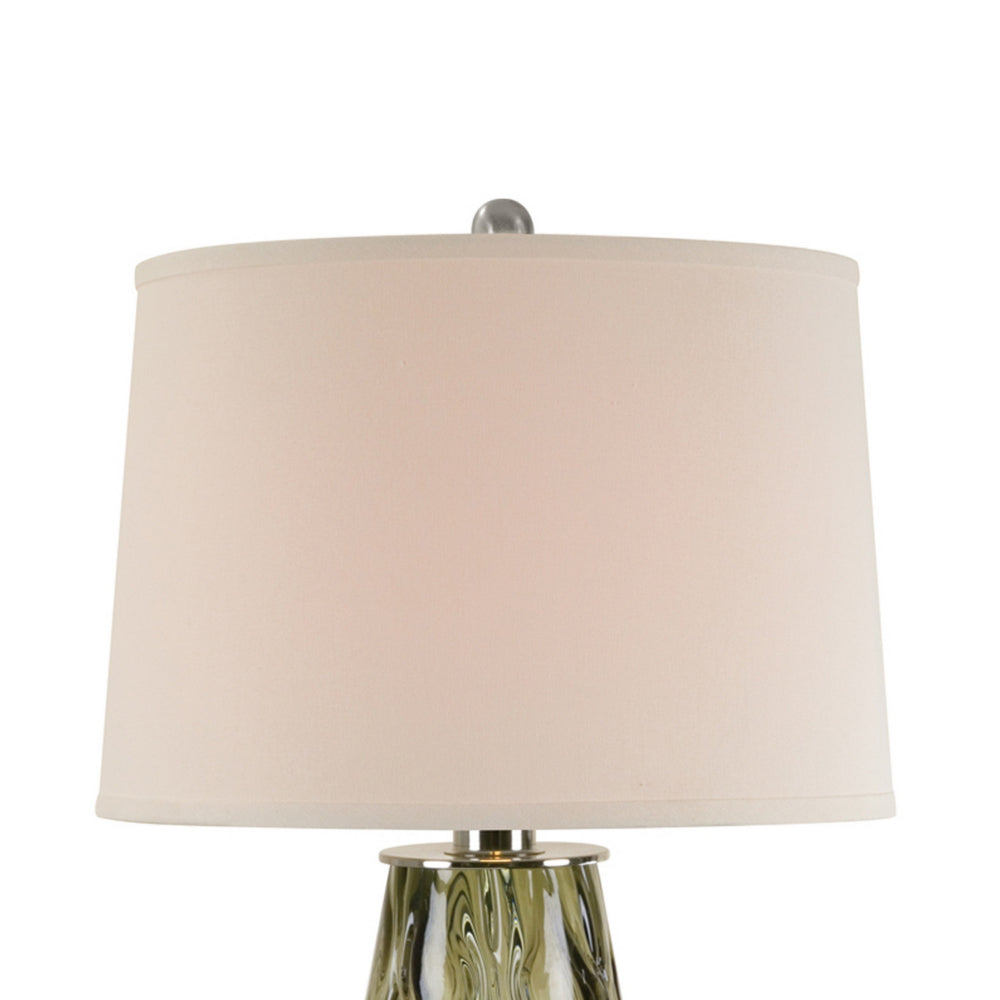 Benjara 31 Inch Accent Table Lamp with White Drum Shade, Rippled Gray Glass Base