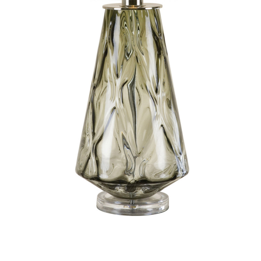 Benjara 31 Inch Accent Table Lamp with White Drum Shade, Rippled Gray Glass Base