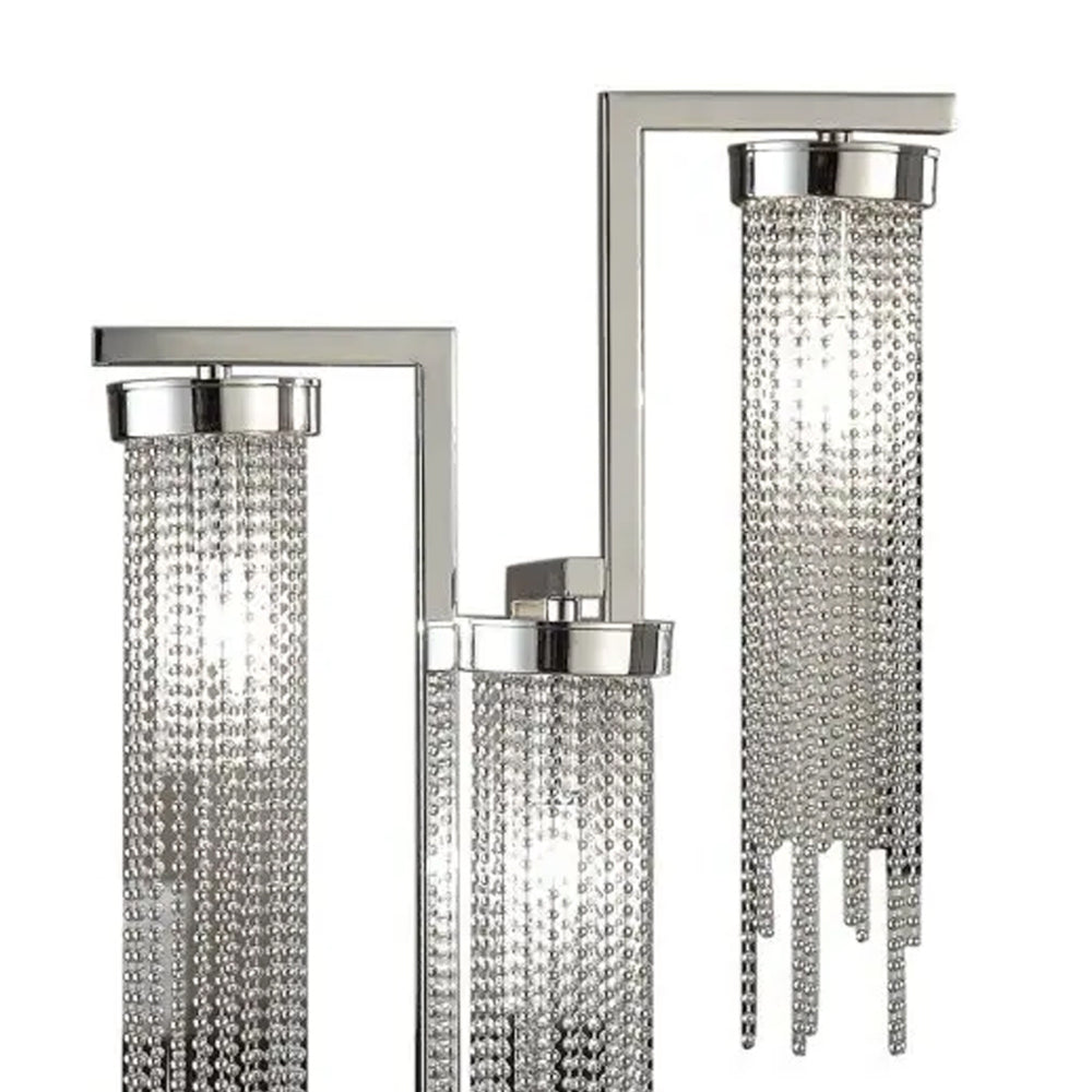 Benjara 30 Inch Table Lamp, 3 Lights, Faux Crystal Strand Shades, Chrome Metal