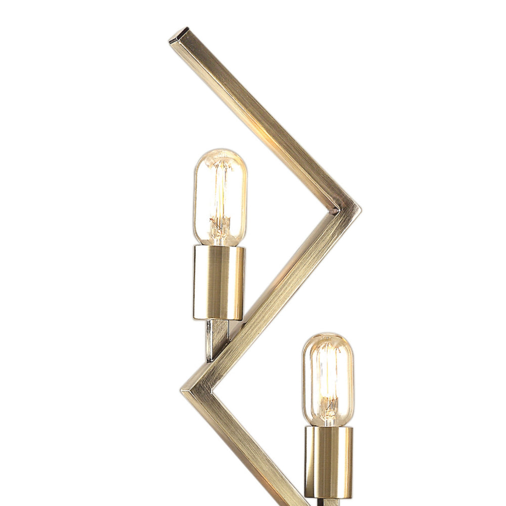 Benjara 27 Inch Accent Table Lamp, 3 Light Zig Zag Design, Round Base, Brass Metal