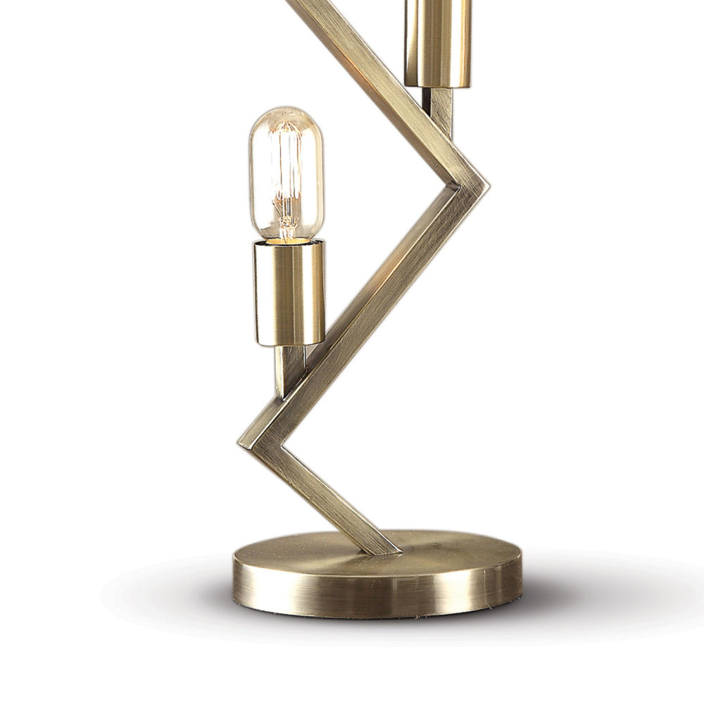 Benjara 27 Inch Accent Table Lamp, 3 Light Zig Zag Design, Round Base, Brass Metal