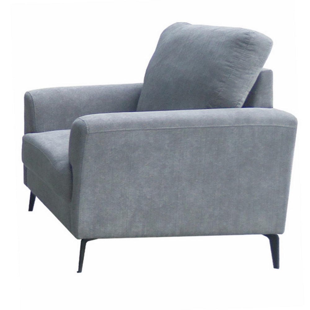 Benjara Jake 37 Inch Accent Sofa Armchair, Gray Chenille Foam Cushions, Metal Legs