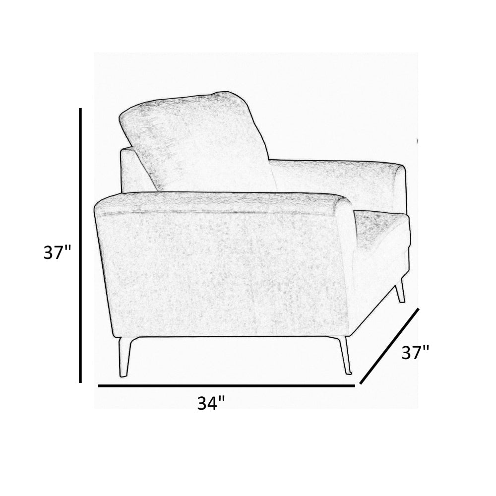 Benjara Jake 37 Inch Accent Sofa Armchair, Gray Chenille Foam Cushions, Metal Legs