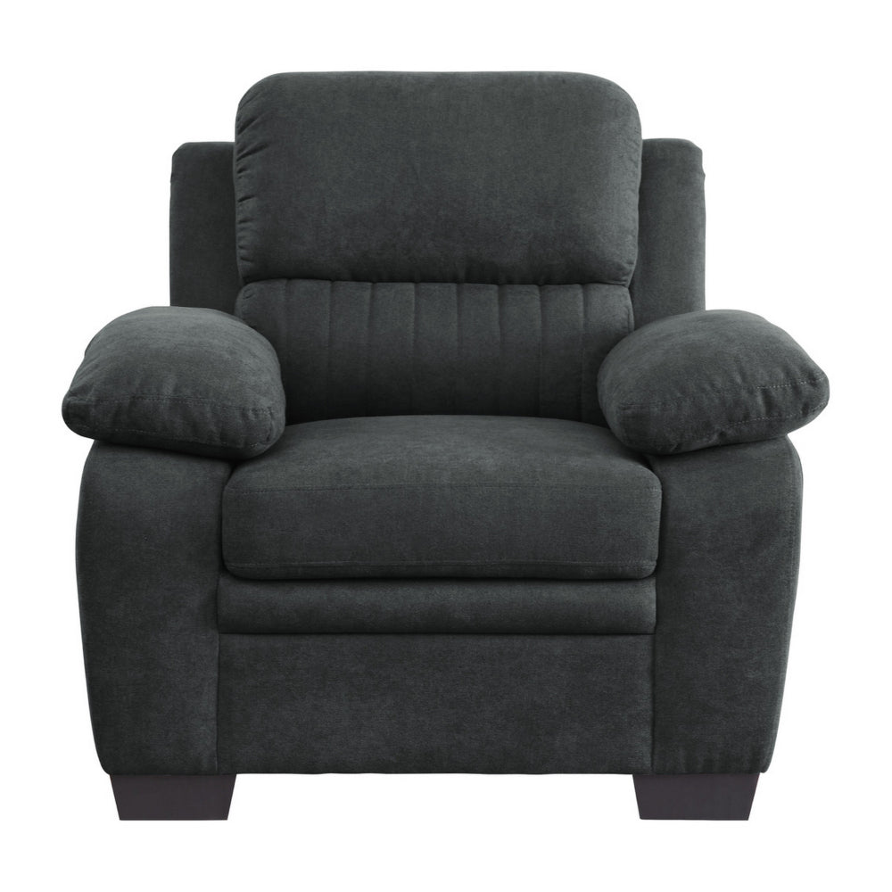Benjara Hugh 36 Inch Accent Chair, Dark Gray Polyester, Foam Cushioned, Solid Wood