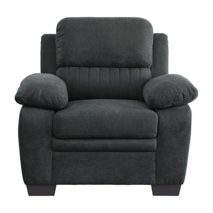 Benjara Hugh 36 Inch Accent Chair, Dark Gray Polyester, Foam Cushioned, Solid Wood