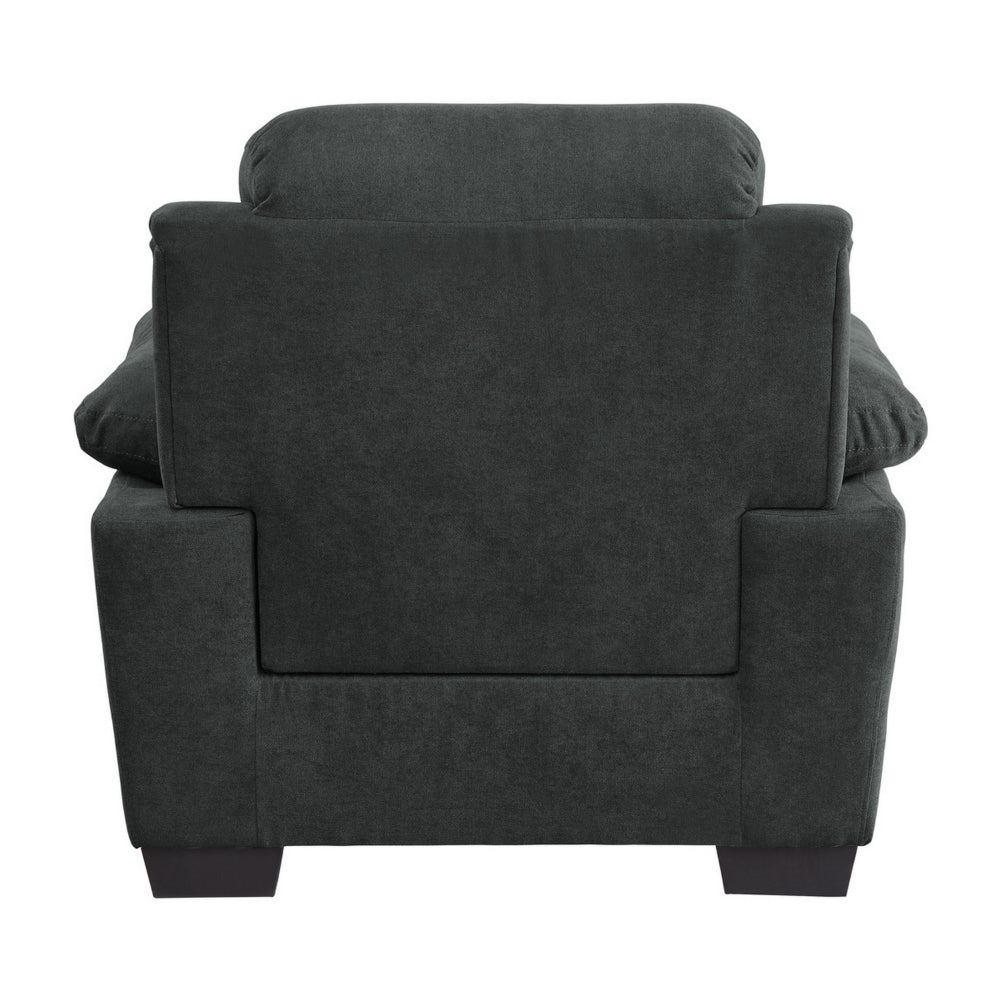 Benjara Hugh 36 Inch Accent Chair, Dark Gray Polyester, Foam Cushioned, Solid Wood
