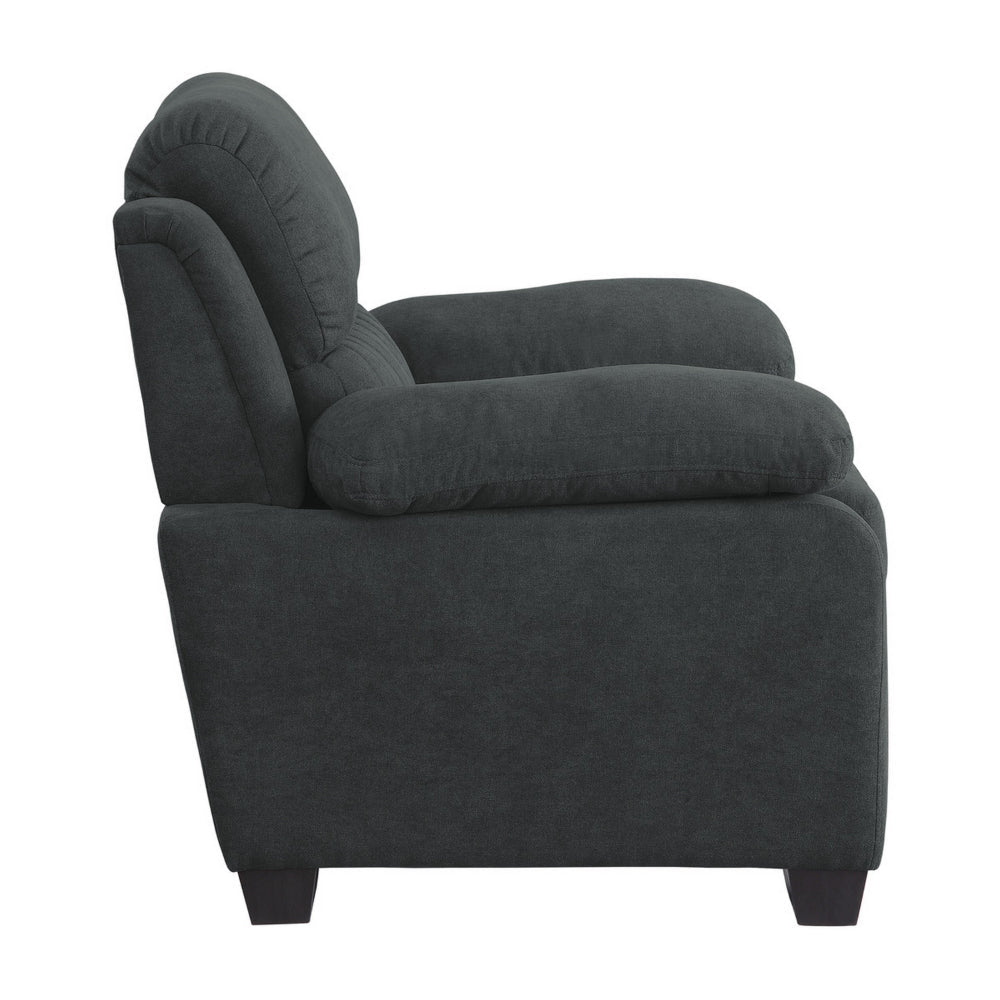 Benjara Hugh 36 Inch Accent Chair, Dark Gray Polyester, Foam Cushioned, Solid Wood
