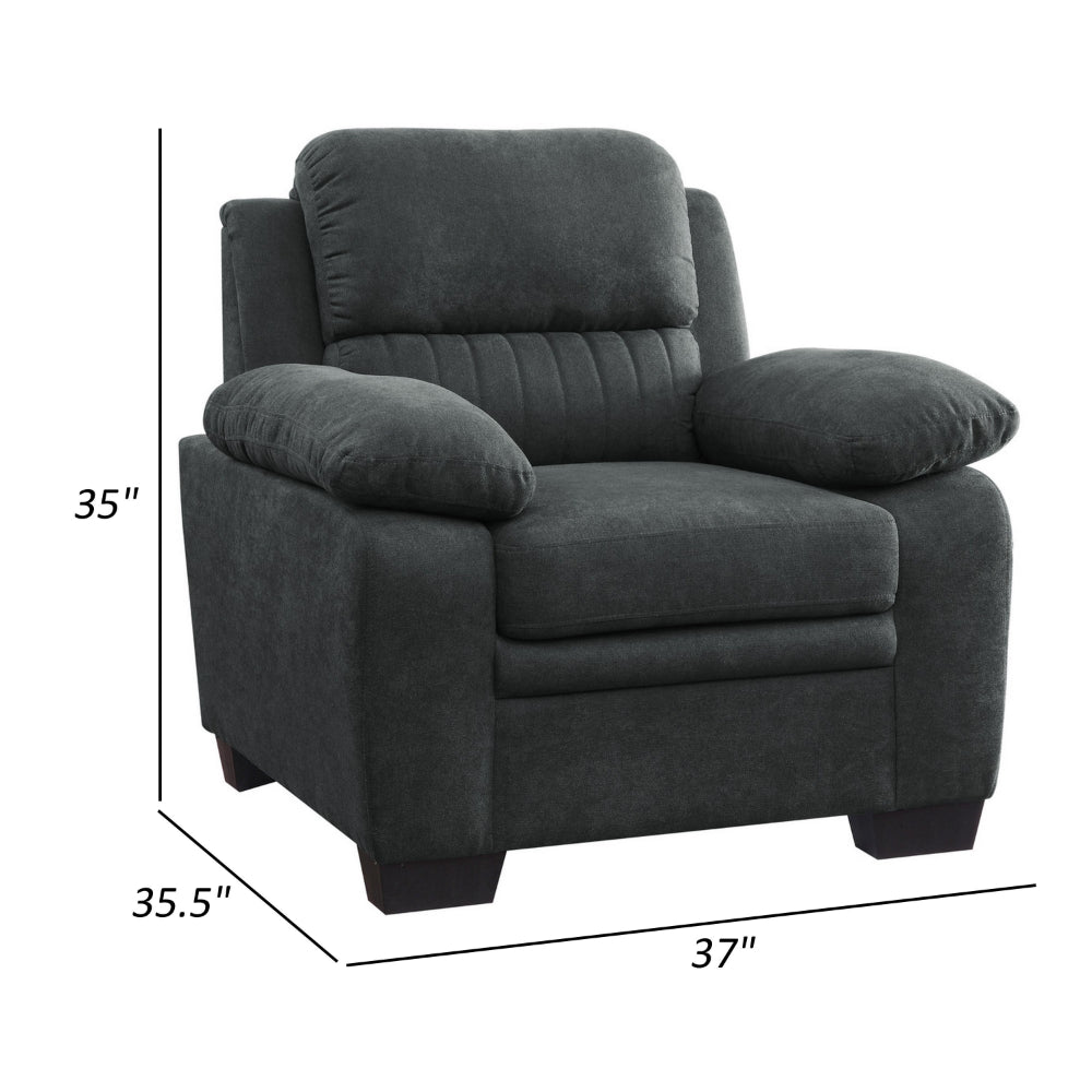 Benjara Hugh 36 Inch Accent Chair, Dark Gray Polyester, Foam Cushioned, Solid Wood